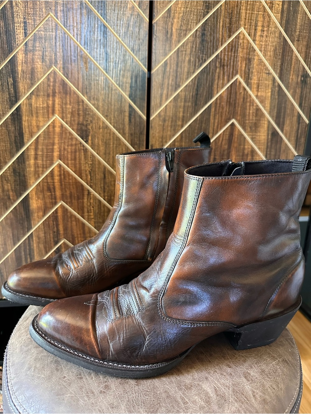 Laredo Fletcher Men's Brown Leather Boots 12D Western Zip Up - Picture 2 of 8